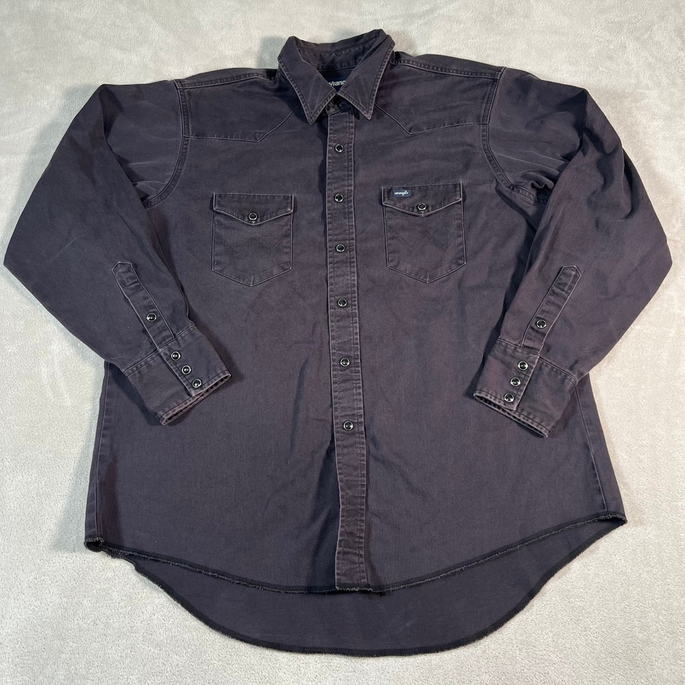 Wrangler Western Snap Shirt Mens 18-35 XL Black Twill Long Sleeve Long Tail READ